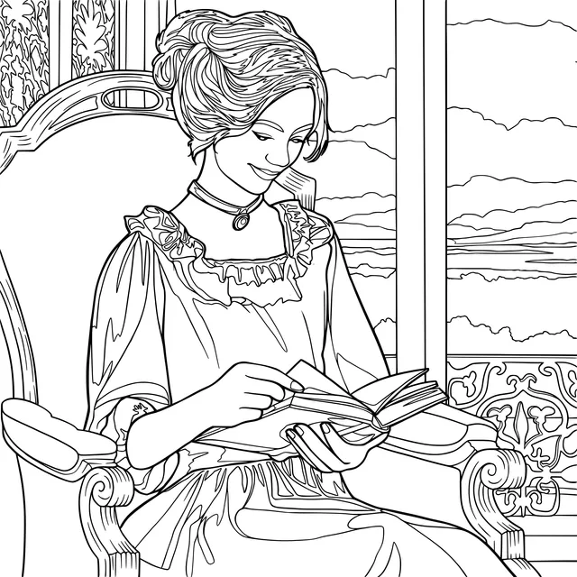 Lady reading quietly by the window