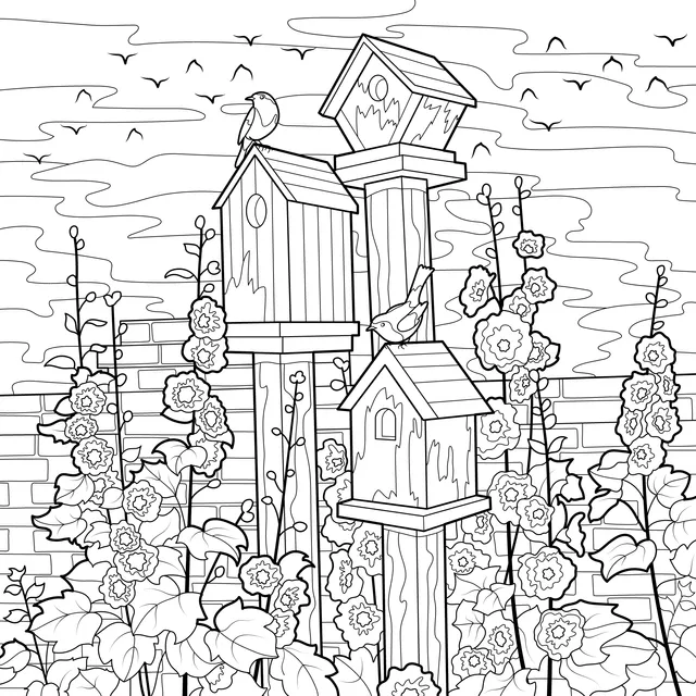 Birdhouses in the Flower Bed