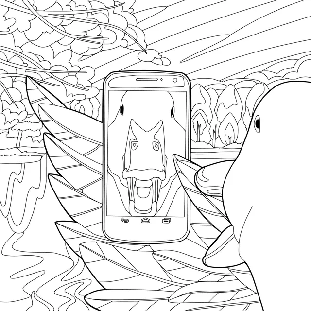 Duck taking a selfie with a mobile phone