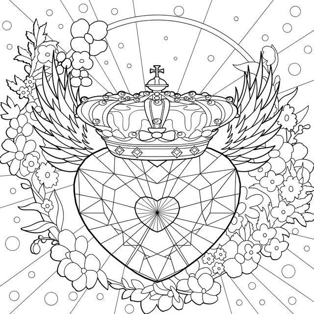 Illustration of a heart with a crown and wings