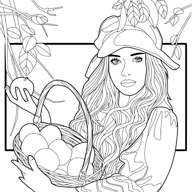 Woman Holding Apples and a Fruit Basket