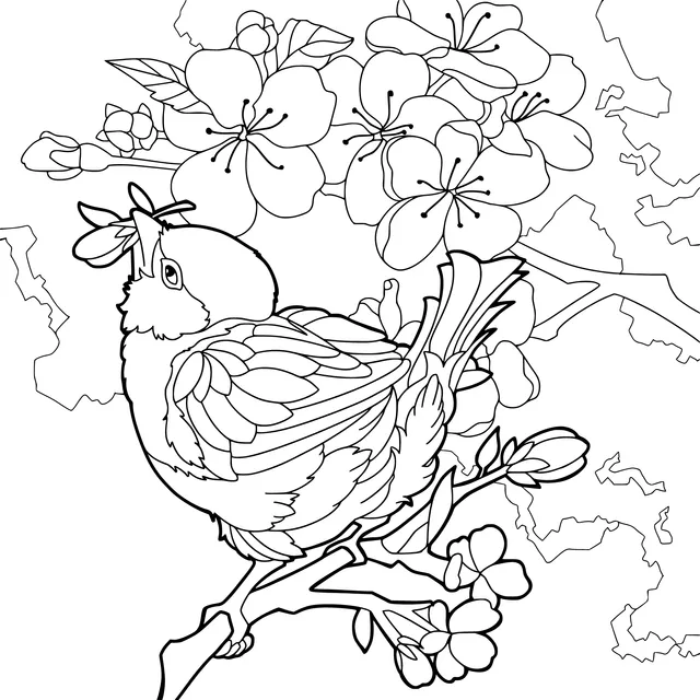 Little Bird on Flowering Branch