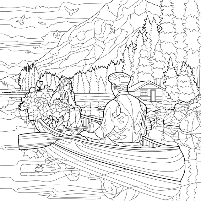 Couple rowing a boat on the lake