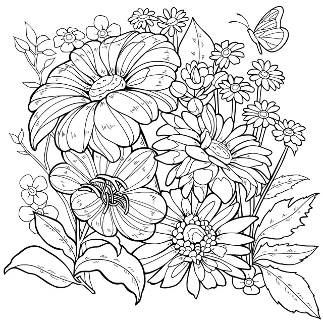Colorful Flowers and a Butterfly