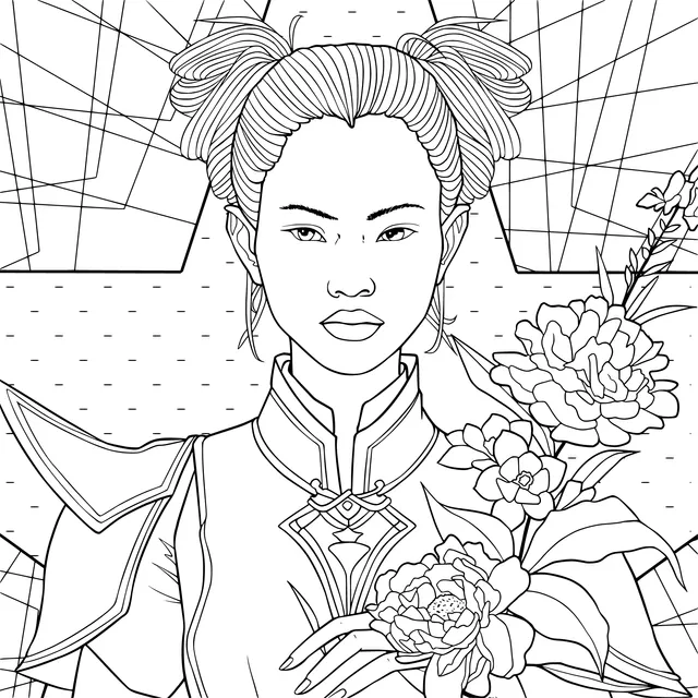 Woman in Blue Holding Flowers