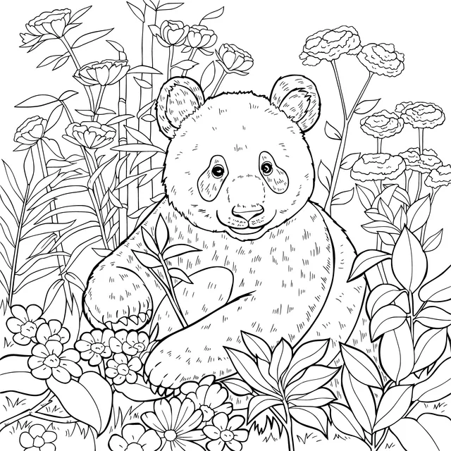 Panda in the Flower Bed