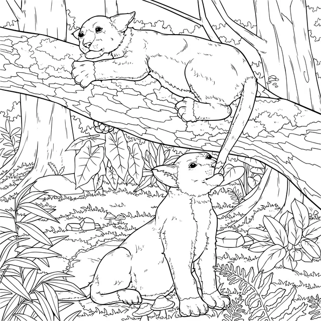 Cubs playing in the forest