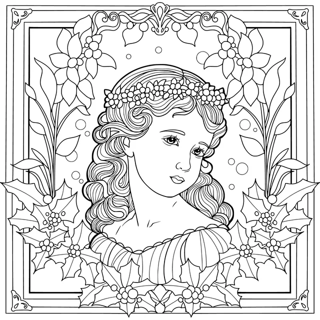 Illustration of a Girl with a Flower Wreath