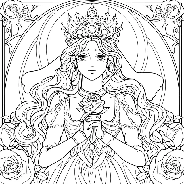 Blonde - haired Princess Holding a Rose