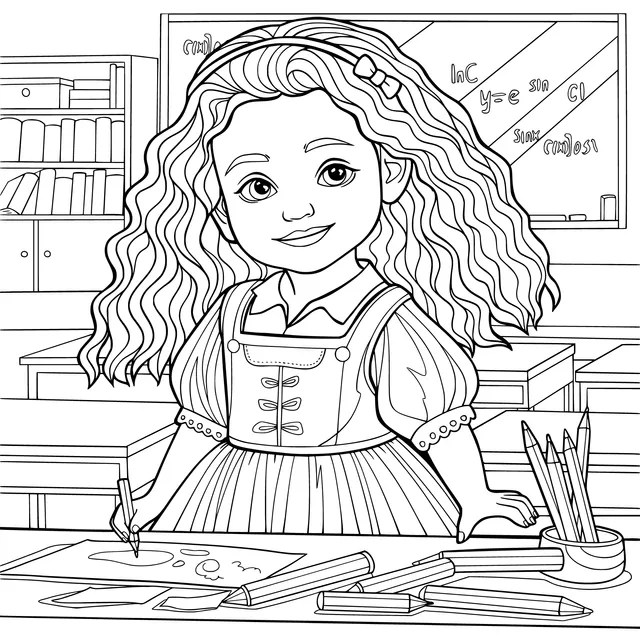 A girl drawing in the classroom