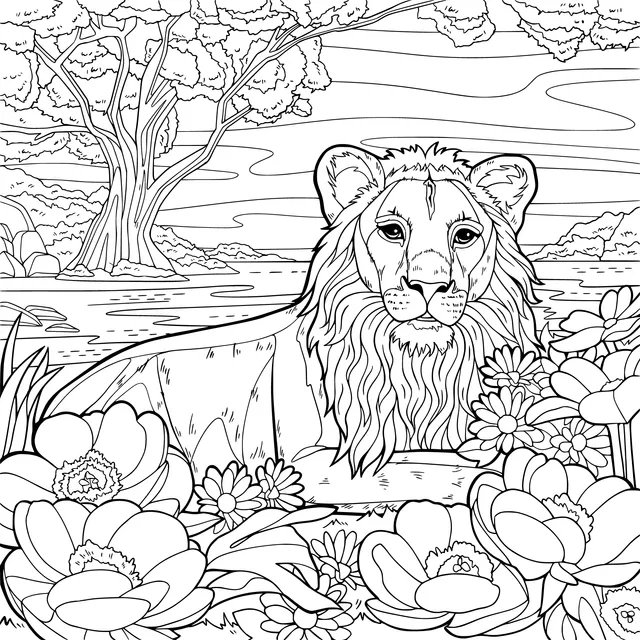 Lion in the Flower - bed