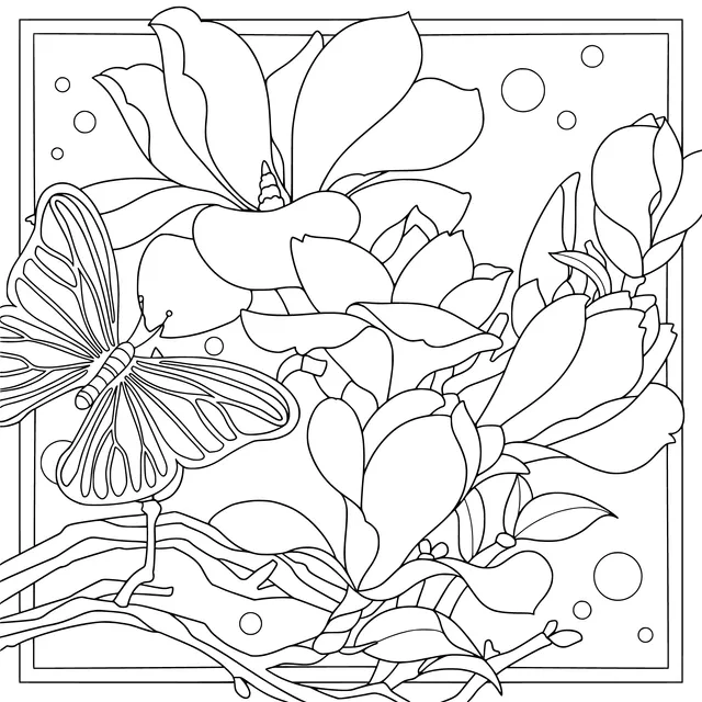 Butterfly playing among magnolias