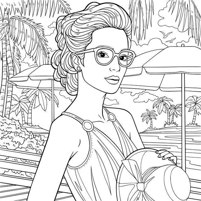 Fashionable Lady on a Beach Vacation