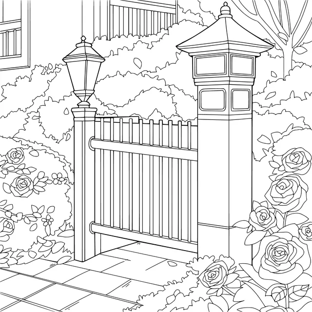 Garden gate surrounded by flowers