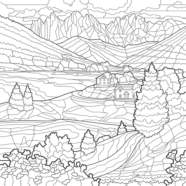 Beautiful Scenery of Mountain - side Residences by the Lake