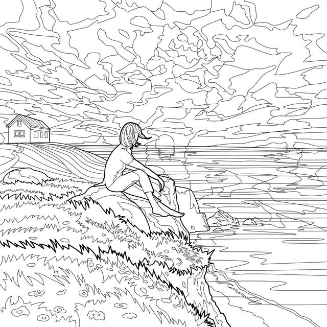 Contemplation at Sunset by the Cliff