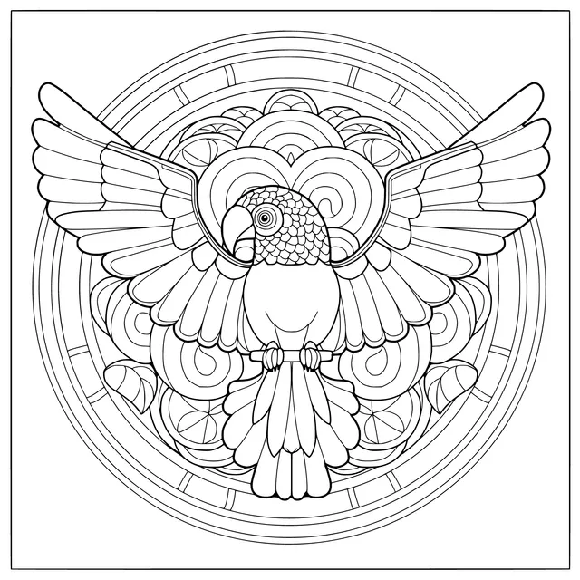 Illustration of a Parrot Spreading Its Wings