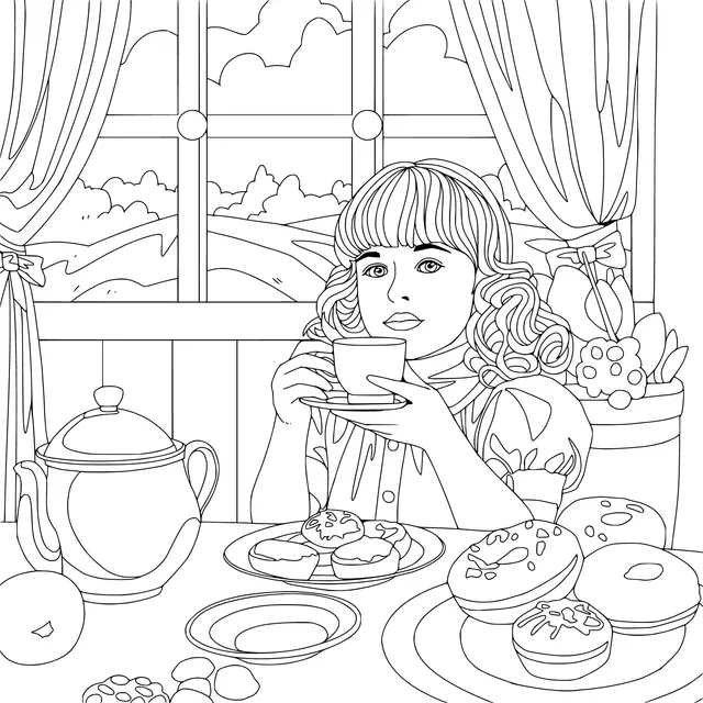 Girl enjoying afternoon tea time
