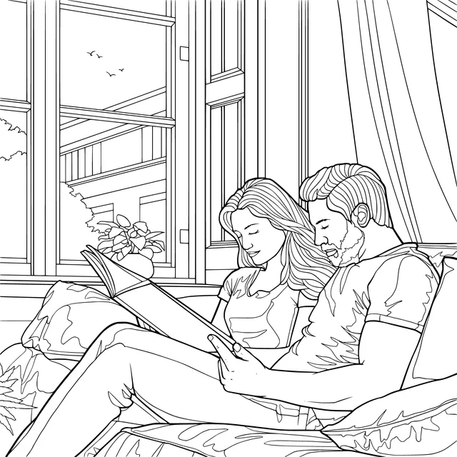 Couple enjoying reading together