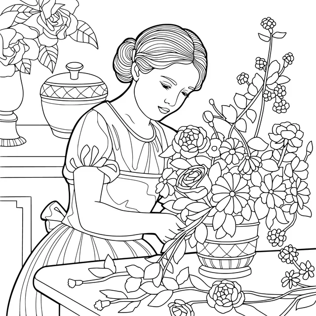 Lady arranging flowers