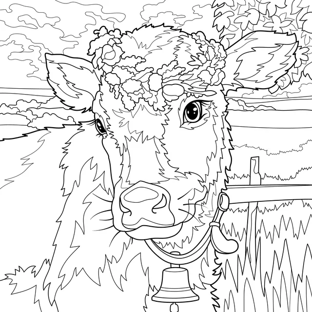 Pastoral Cow with a Flower Wreath