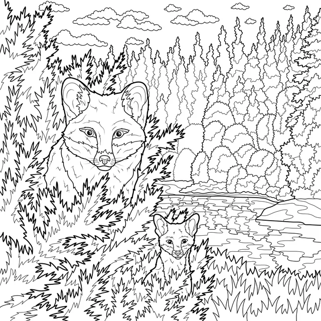 Mother - fox and cub in the forest