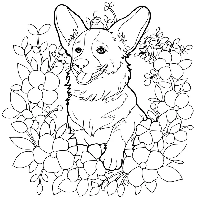 Corgi in the Flower Bed