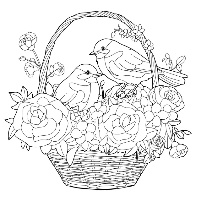 Birds in a Flower Basket
