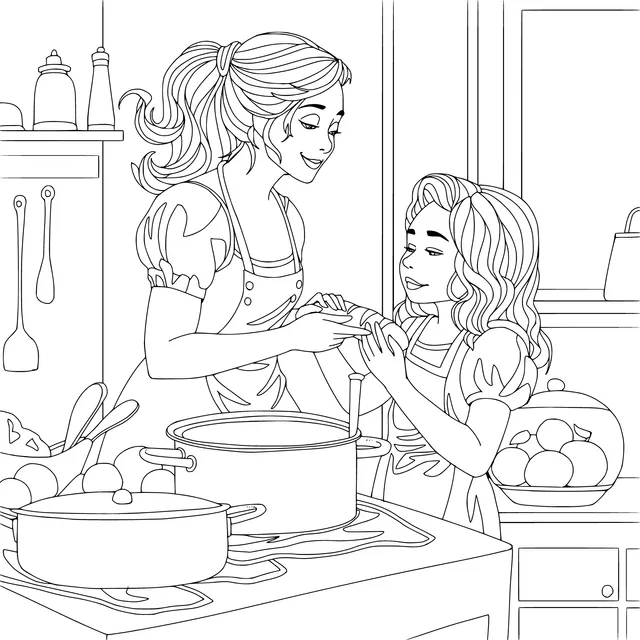 Mother and Daughter Cooking Together