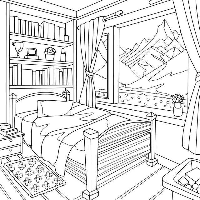 Cozy Bedroom with a Mountain - View Window