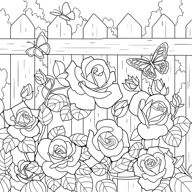 Roses and Butterflies by the Fence