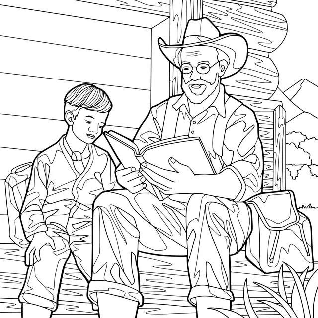An old man and a boy reading together