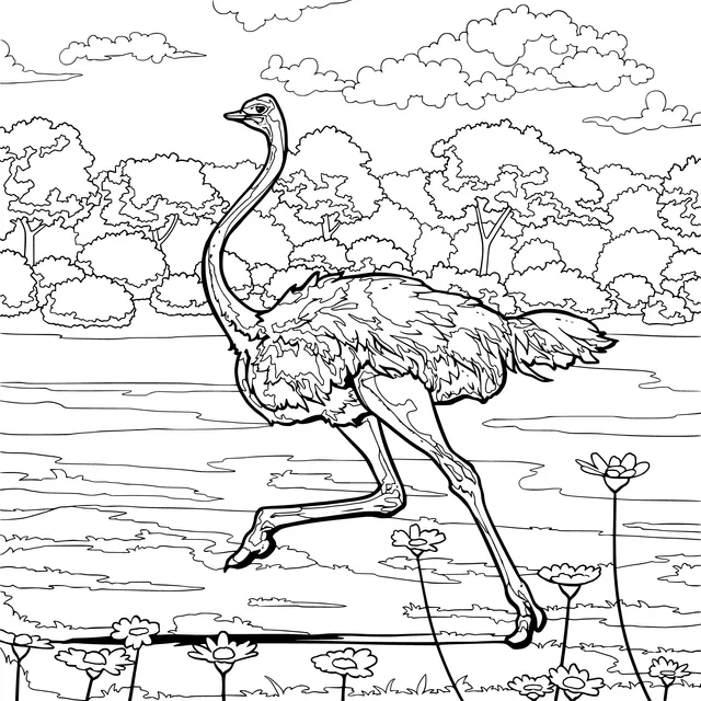 An ostrich running on the grassland