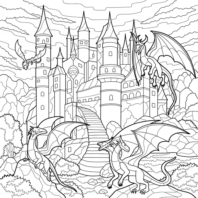 Castle and Flying Dragons