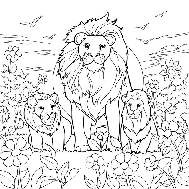 A Lion Family on the Grassland