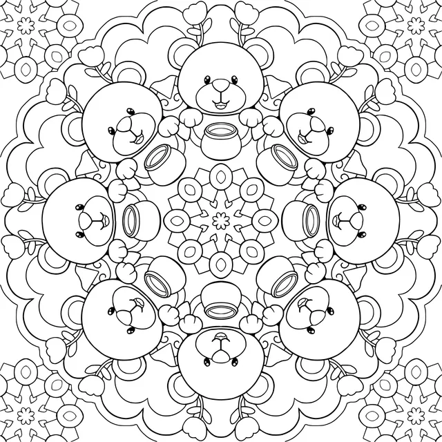 Colorful Pattern of Bears and Jars