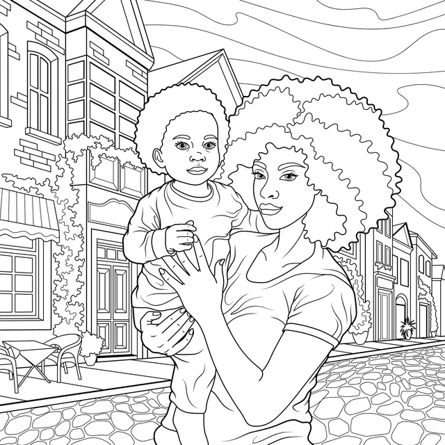 Mother and son on the street