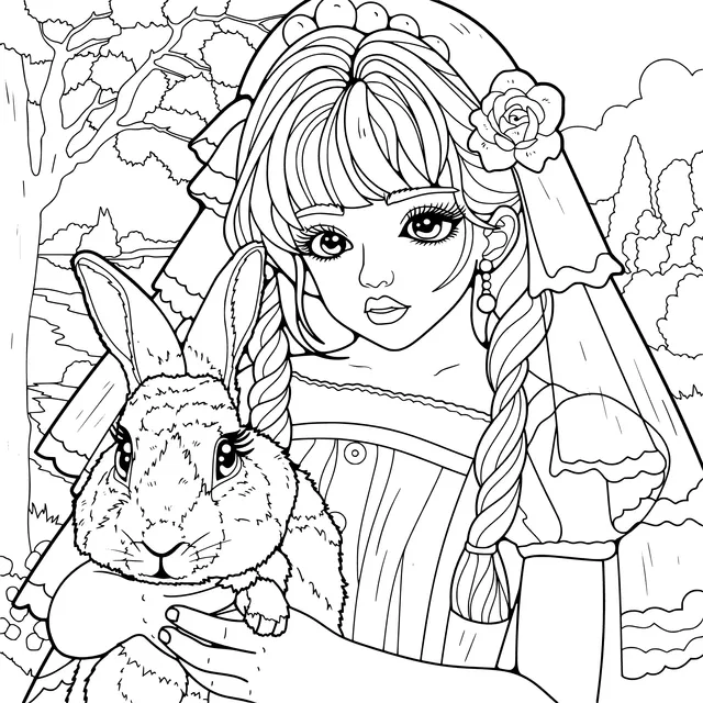 A girl holding a rabbit