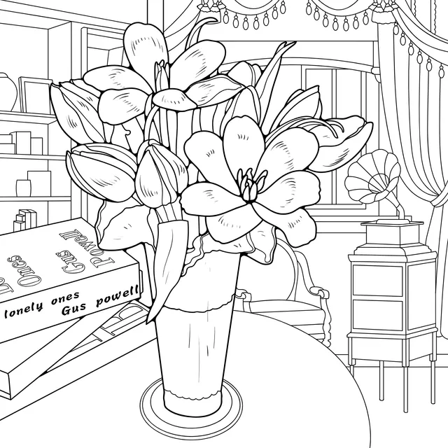Pink flowers in a vase in the room