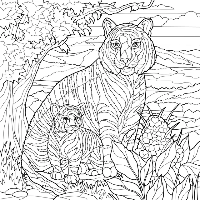 Mother Tiger and Cub