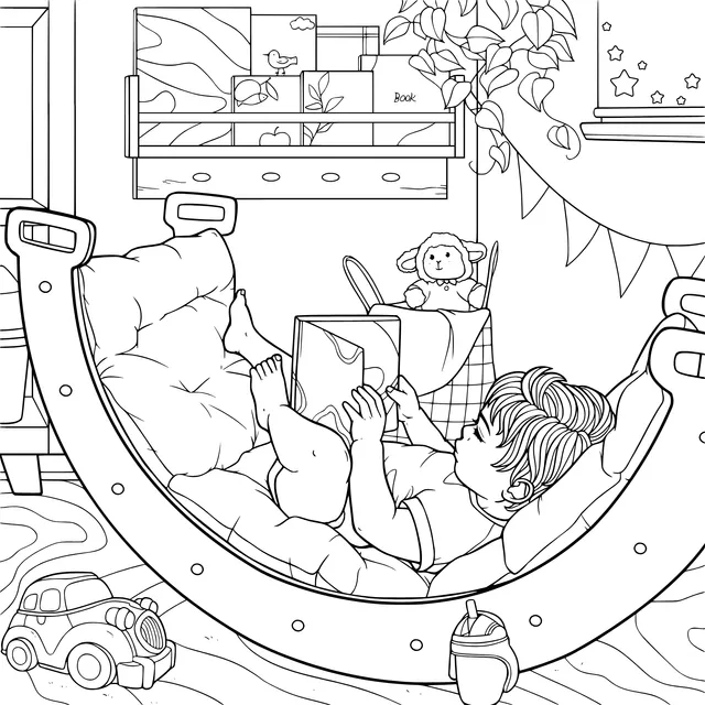 Child reading on a bean - bag chair