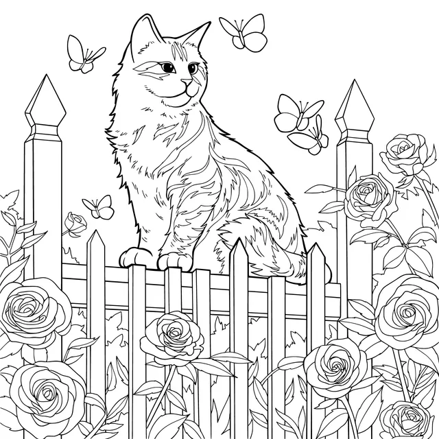 Cat and Butterflies on the Fence