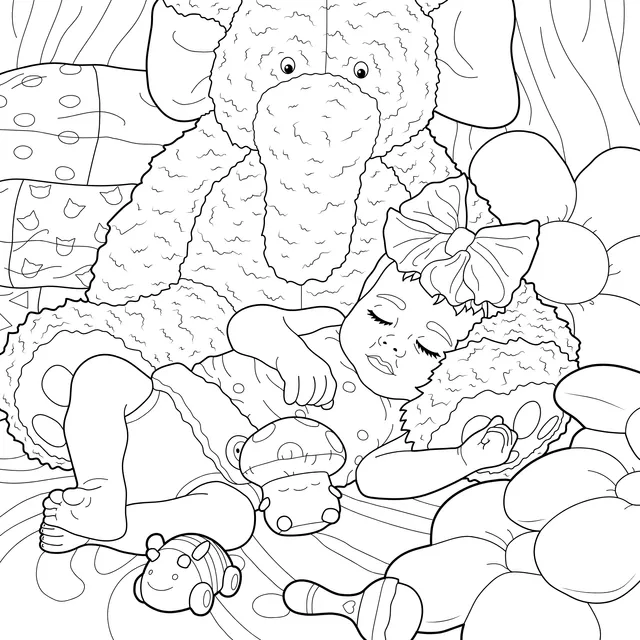 Little girl falls asleep accompanied by an elephant plush toy
