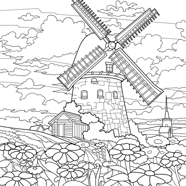 Beautiful Scenery of a Windmill in the Countryside