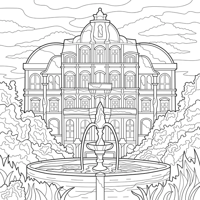 Magnificent Building with a Fountain