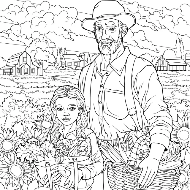 Grandparent and grand - child harvesting in the farmland