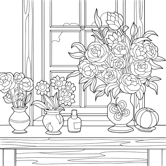 Colorful Flowers in Vases by the Window