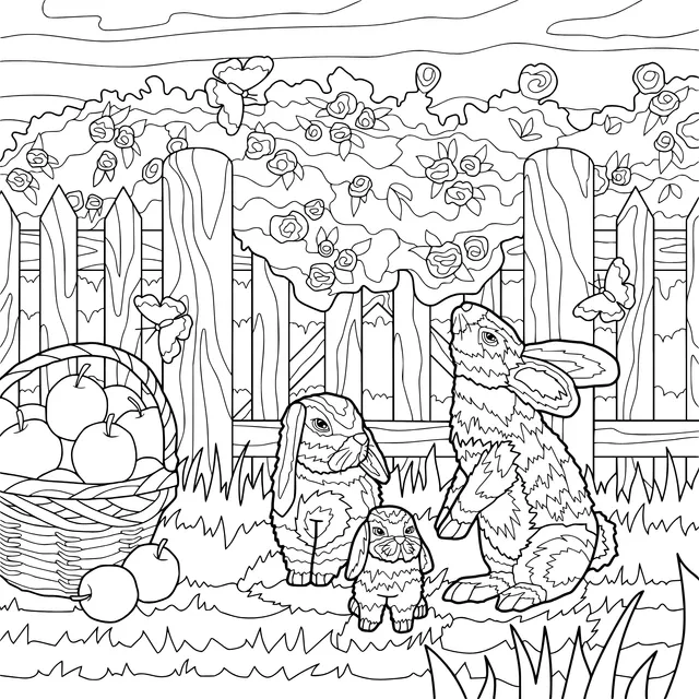A Rabbit Family in the Garden