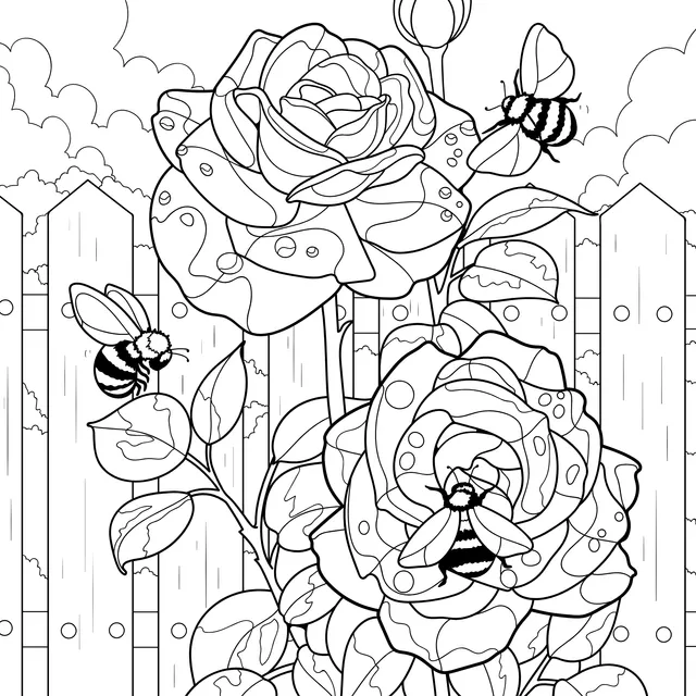 Roses and Bees by the Fence