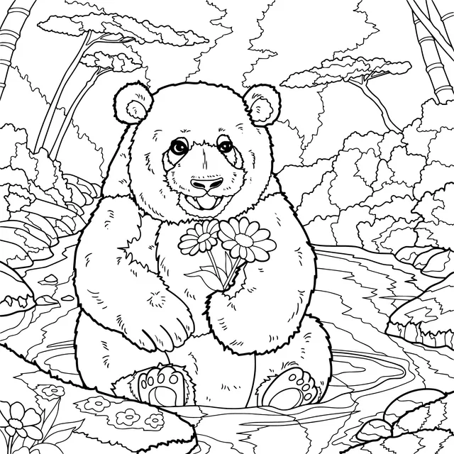 Panda Holding Flowers
